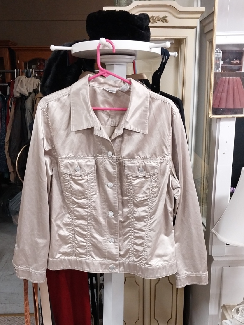 Chico's Metallic Beige Utility Jacket - Casual Button Front